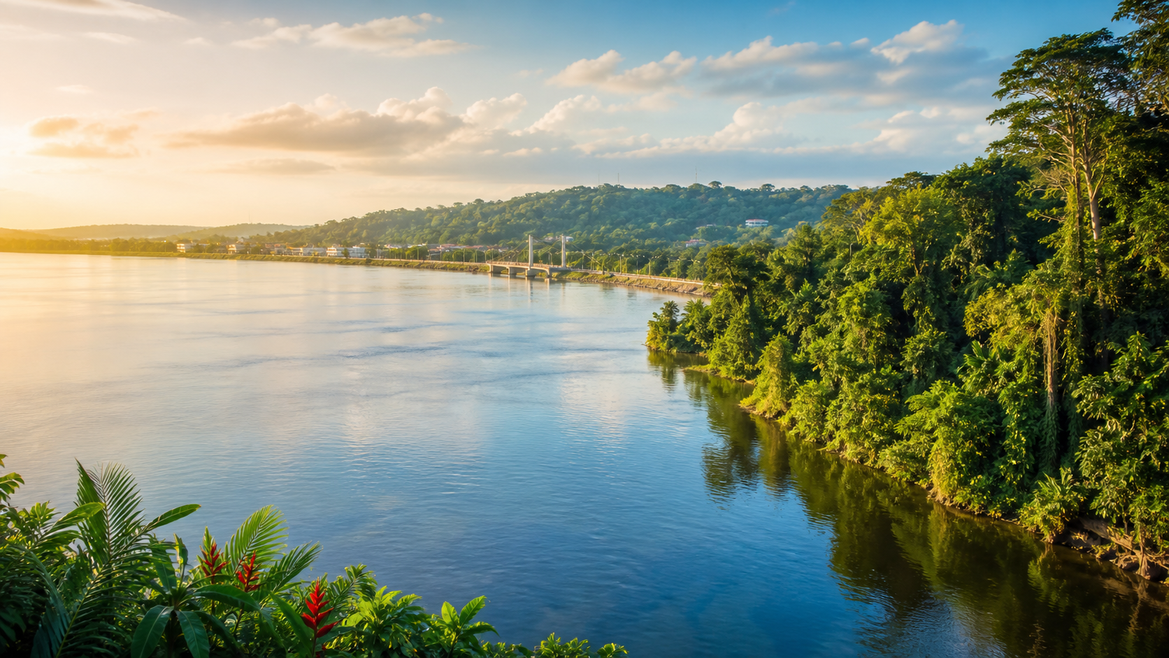 Paysage de Guyane avec forêt tropicale et fleuve